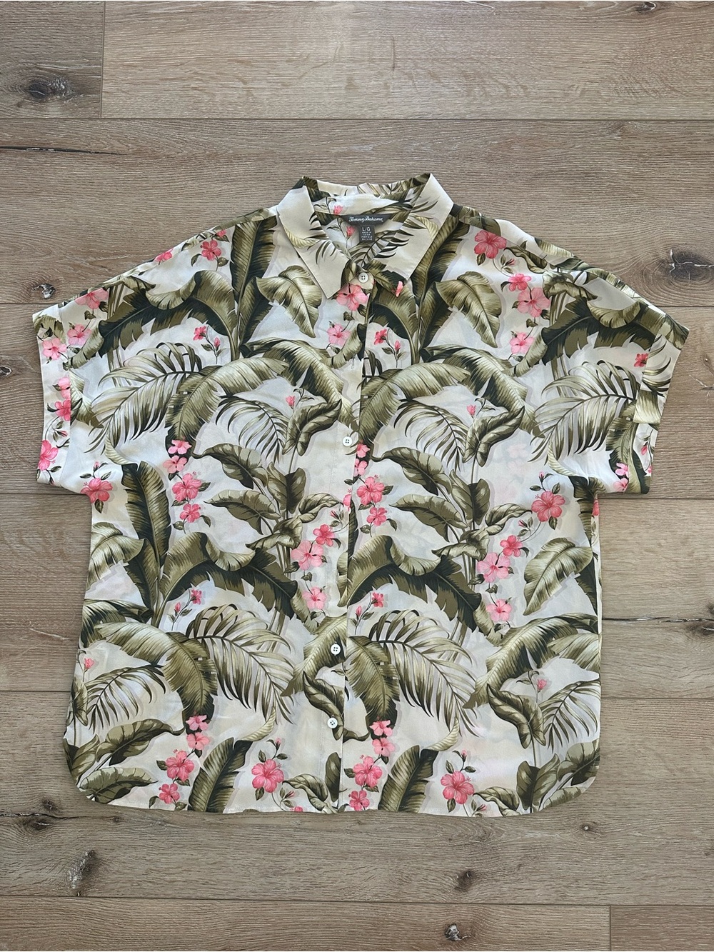 Tommy Bahama 100% Silk Tropical Floral Camp Shirt Women’s Large